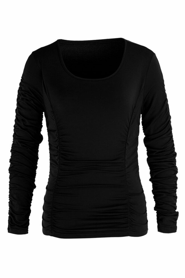 Casual Solid Split Joint Fold O Neck Tops