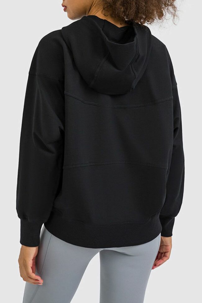 Casual Solid Split Joint Pocket Hooded Collar Tops