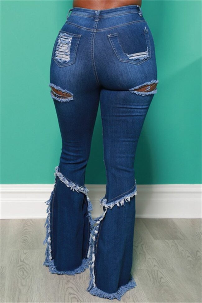 Fashion Casual Solid Ripped Split Joint Plus Size Jeans