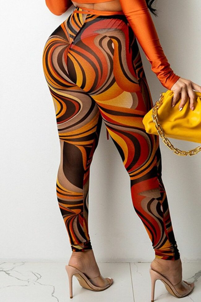 Fashion Sexy Casual Print See-through Regular High Waist Pencil Trousers