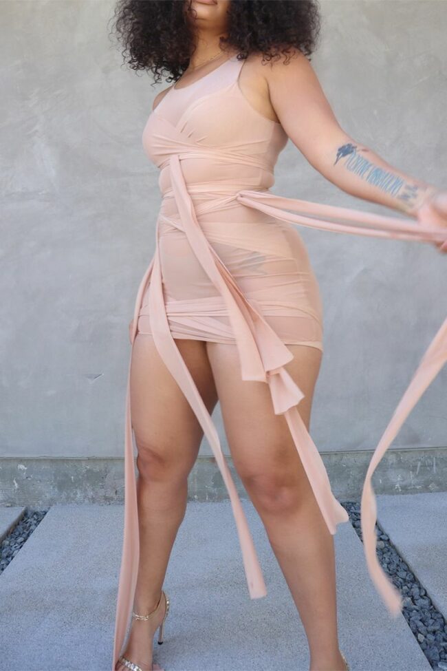 Sexy Mesh O Neck Pencil Skirt Dresses