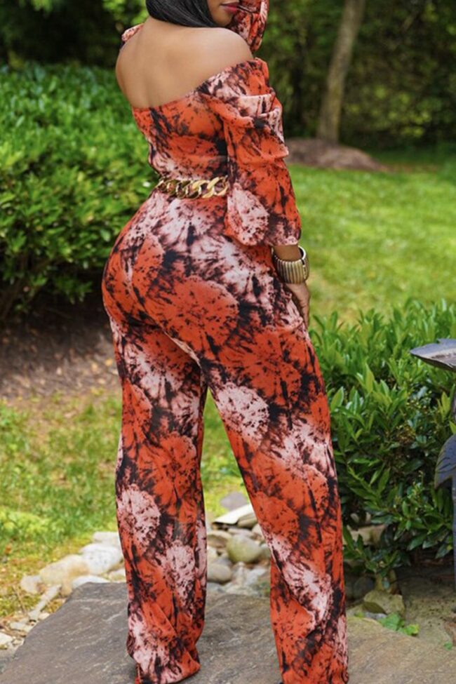 Sexy Print Split Joint V Neck Boot Cut Jumpsuits