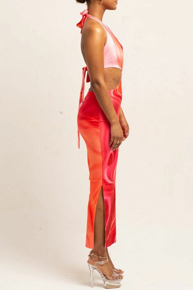 Fashion Sexy Print Bandage Backless Halter Sleeveless Dress Dresses