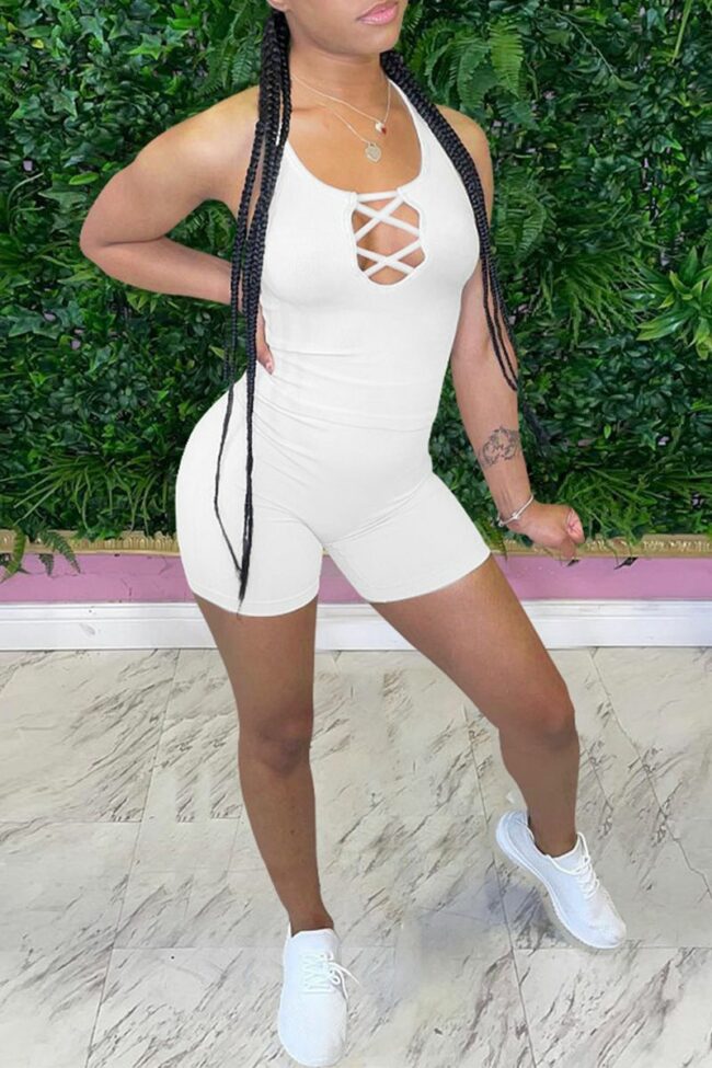 Sexy Solid Hollowed Out Sleeveless Two Pieces