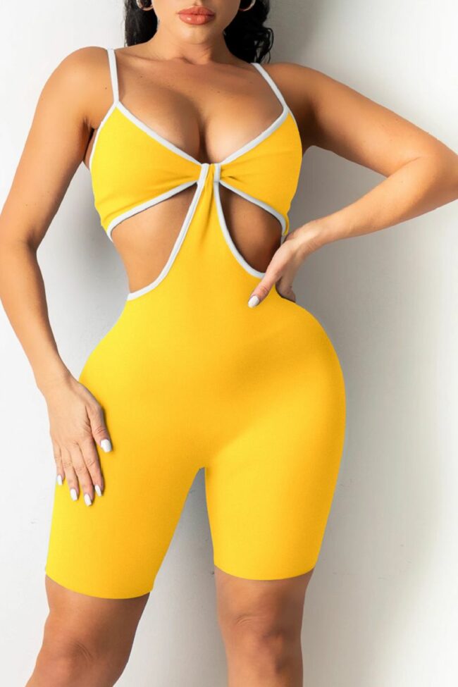 Sexy Solid Split Joint Spaghetti Strap Skinny Jumpsuits