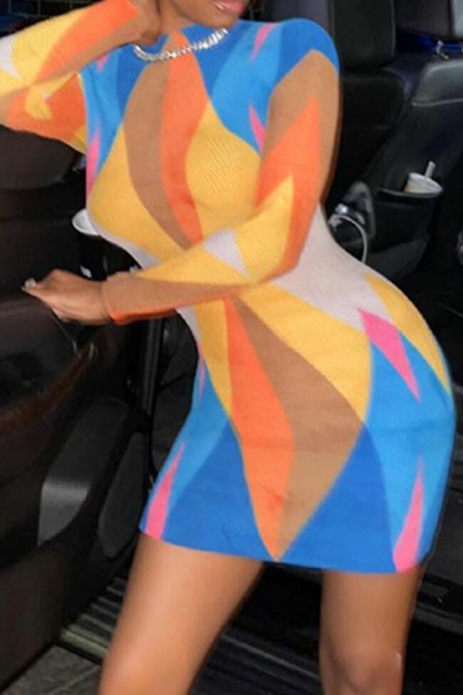 Sexy Print Split Joint O Neck Pencil Skirt Dresses