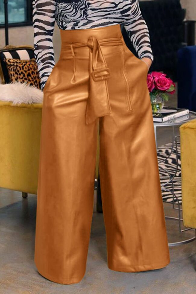 Casual Solid Split Joint Loose High Waist Wide Leg Solid Color Bottoms