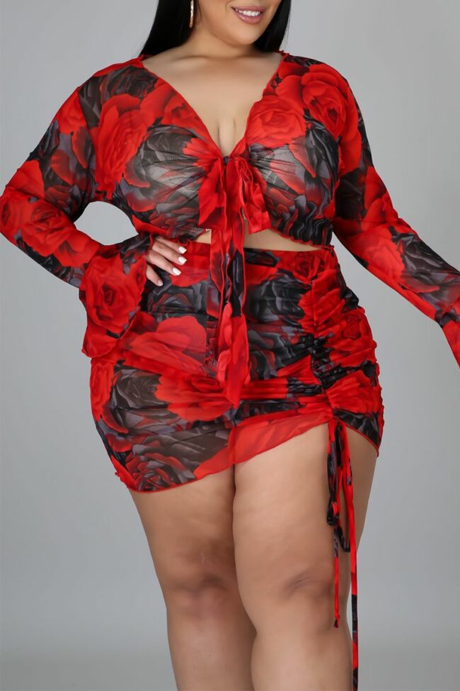 Casual Split Joint V Neck Plus Size Two Pieces