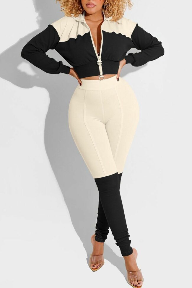 Casual Solid Split Joint Zipper Zipper Collar Long Sleeve Two Pieces