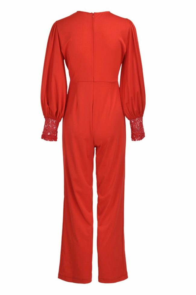 Sexy Solid Split Joint See-through O Neck Straight Jumpsuits