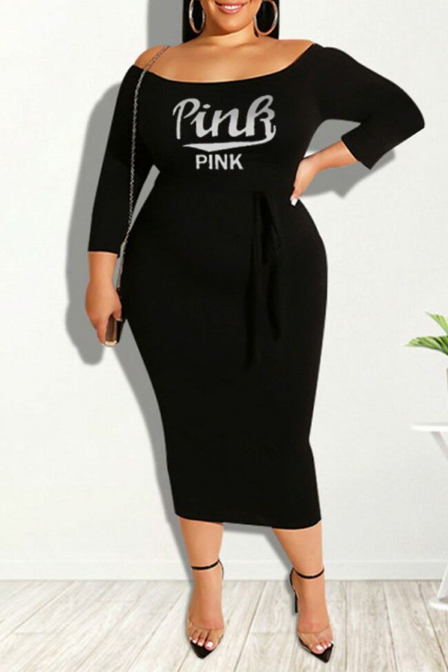 Casual Print Split Joint Off the Shoulder One Step Skirt Plus Size Dresses