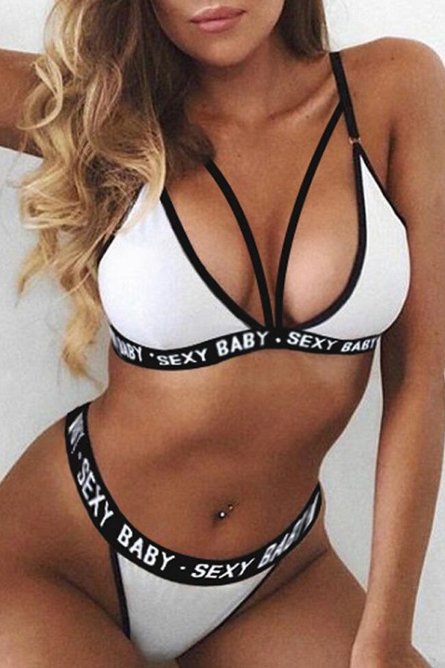 Sexy Letter Print Hollowed Out Split Joint Swimwears