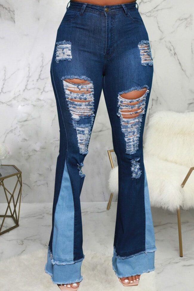 Street Ripped Split Joint High Waist Denim Jeans