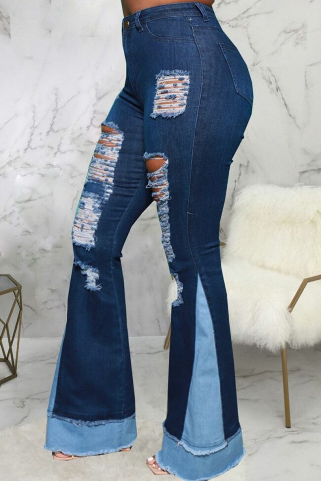Street Ripped Split Joint High Waist Denim Jeans