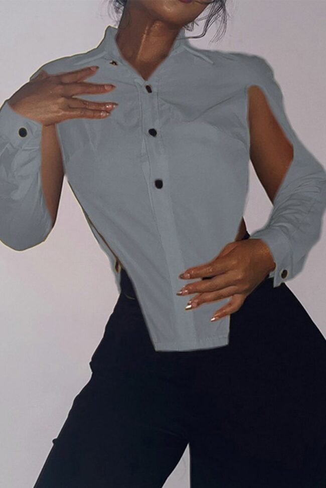 Sexy Solid Hollowed Out Turndown Collar Tops