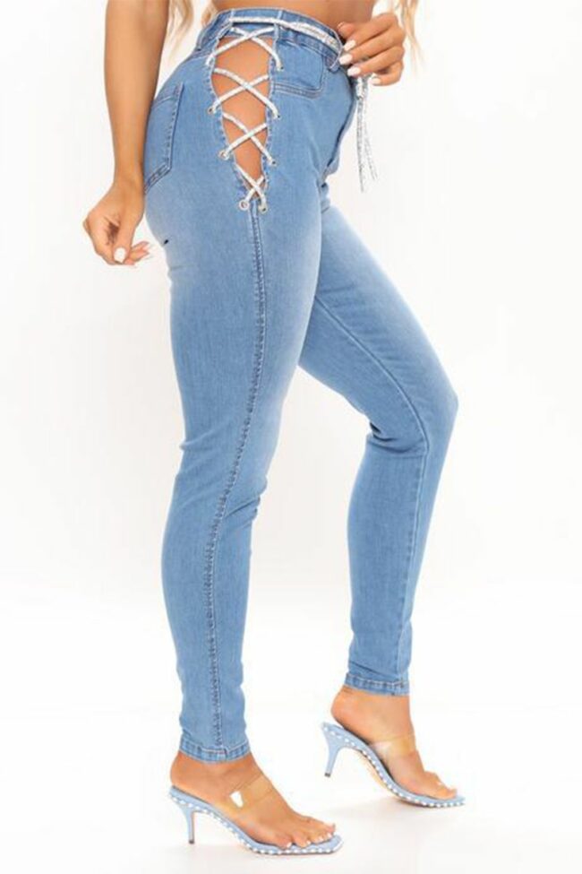 Sexy Solid Hollowed Out High Waist Skinny Denim Jeans