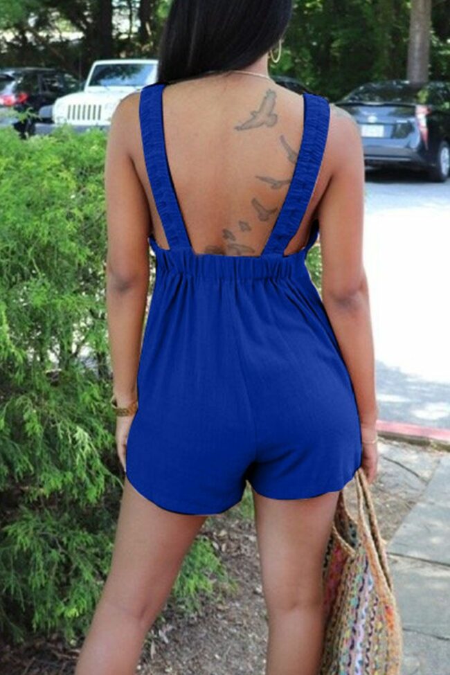 Casual Solid Split Joint Backless Spaghetti Strap Straight Jumpsuits