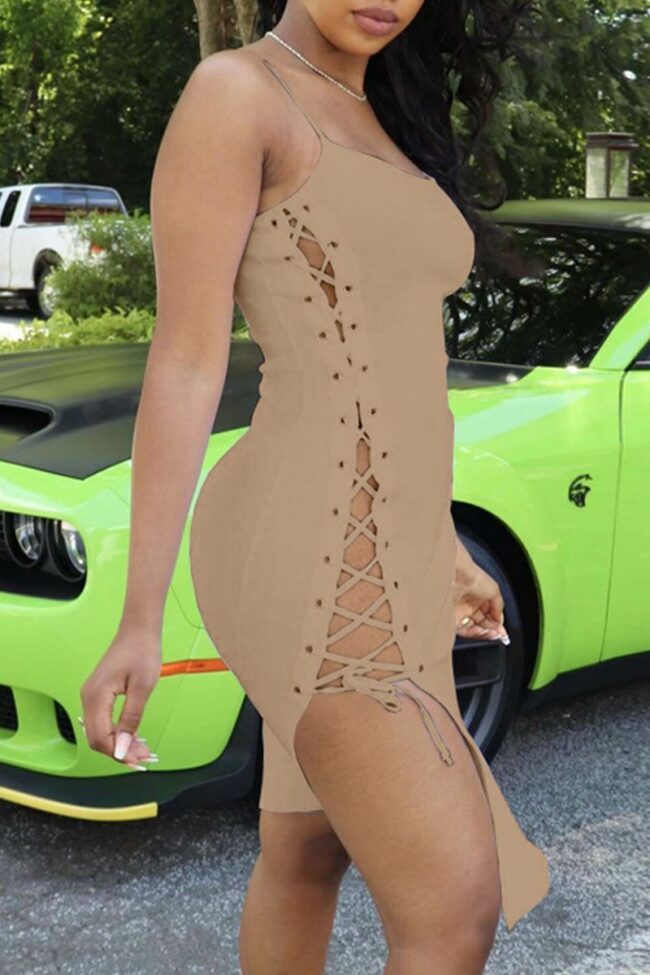 Sexy Solid Spaghetti Strap Sleeveless Dresses