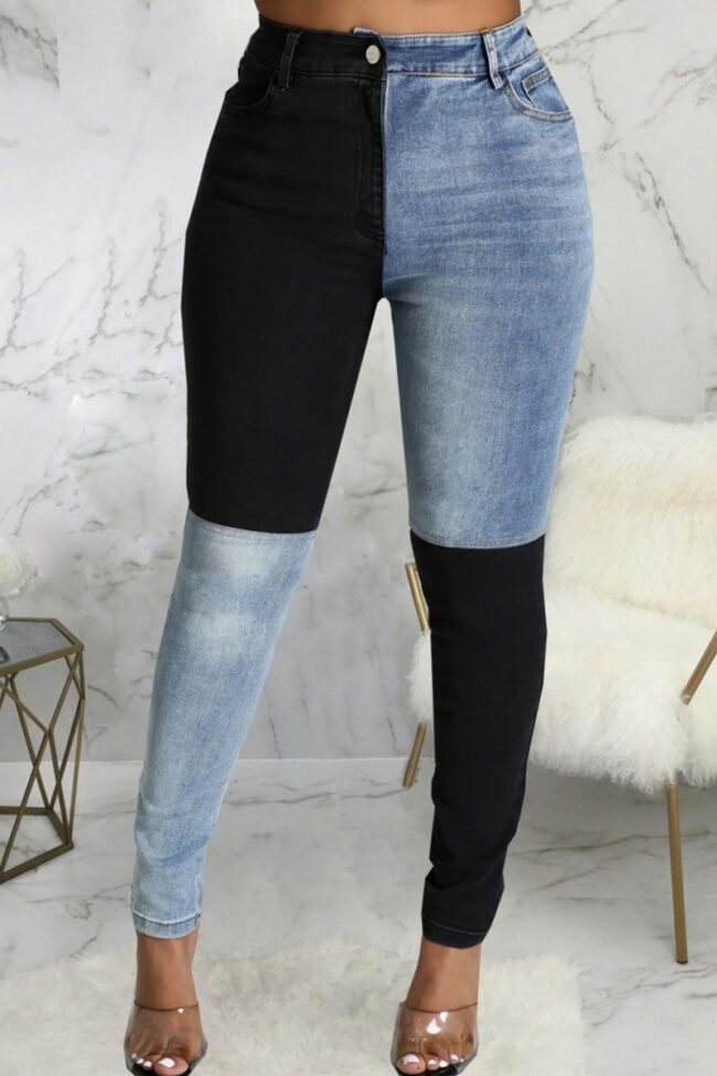 Casual Solid Split Joint Skinny Denim Jeans