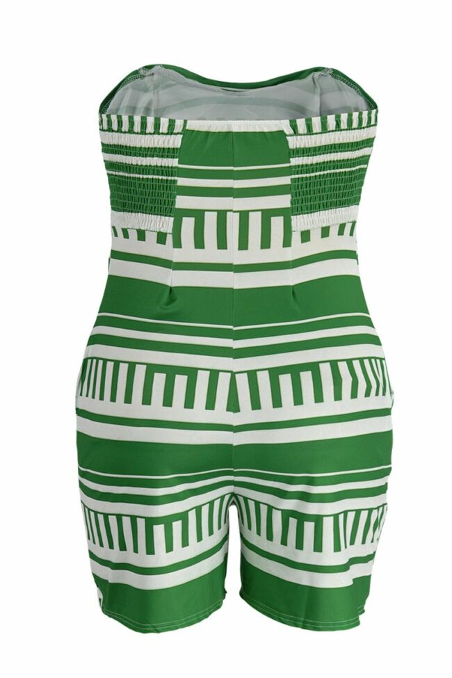 Sexy Casual Print Backless Strapless Plus Size Romper