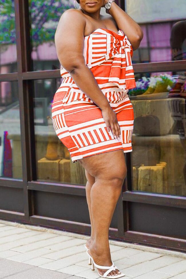 Sexy Casual Print Backless Strapless Plus Size Romper