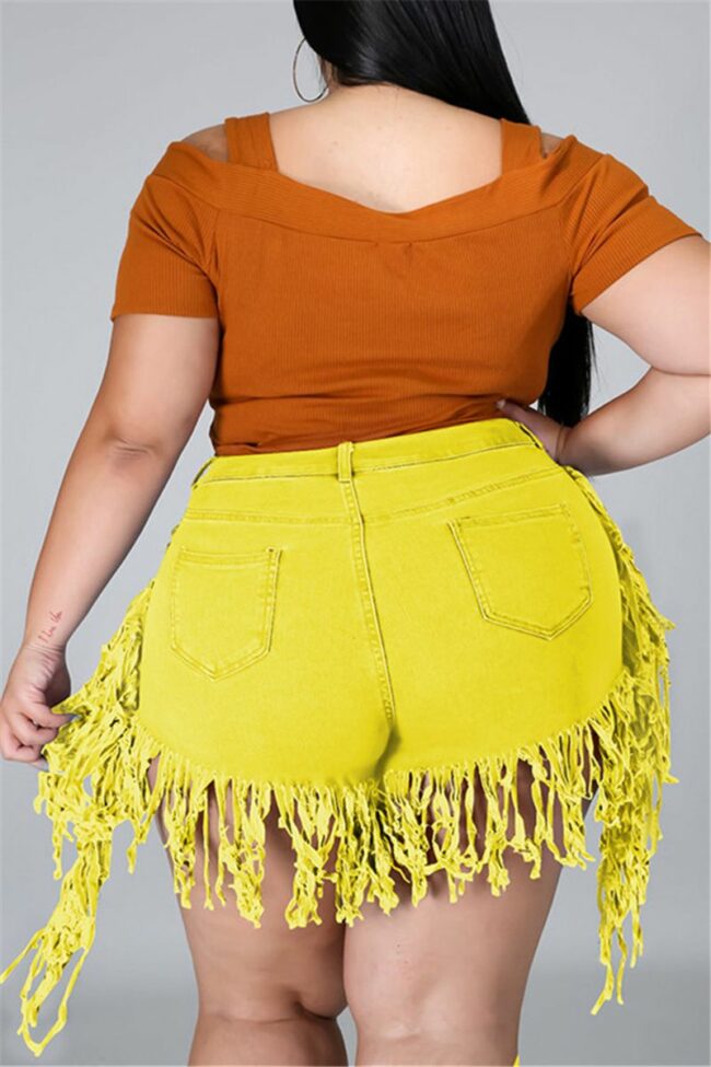 Fashion Casual Solid Tassel Plus Size Jeans