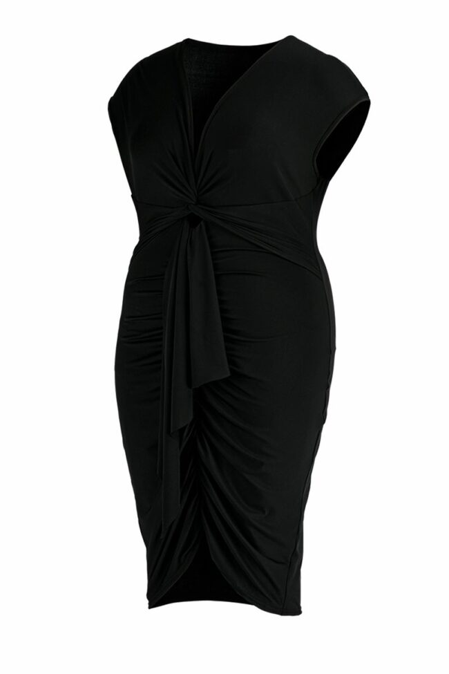 Fashion Sexy Plus Size Solid Fold V Neck Sleeveless Dress
