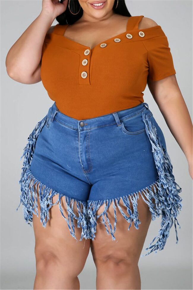 Fashion Casual Solid Tassel Plus Size Jeans