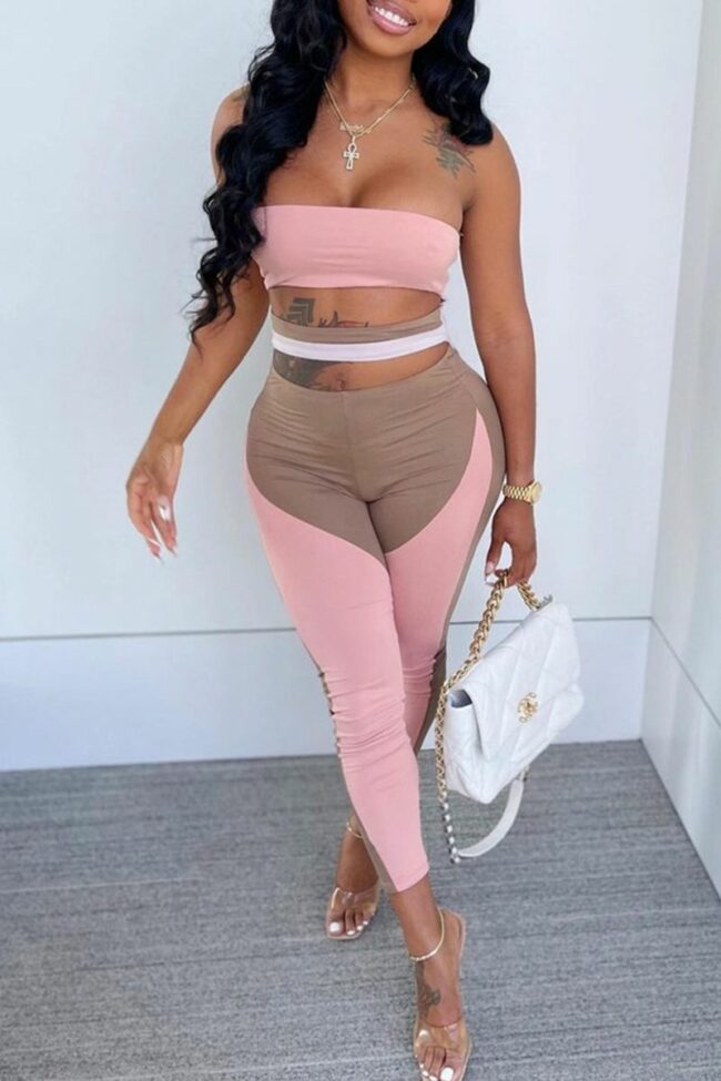 Fashion Sexy Patchwork Bandage Hollowed Out Backless Strapless Skinny Jumpsuits
