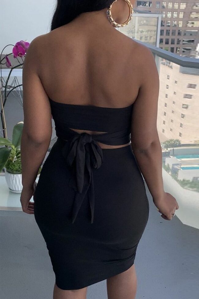 Sexy Solid Split Joint Strapless Sleeveless Two Pieces