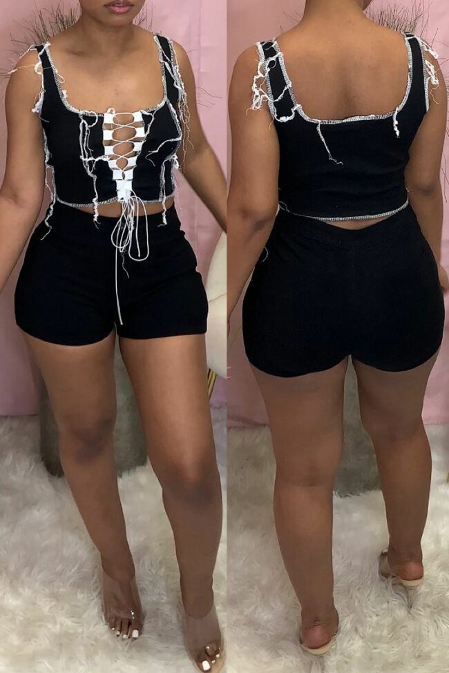 Sexy Casual Solid Bandage Hollowed Out U Neck Sleeveless Two Pieces