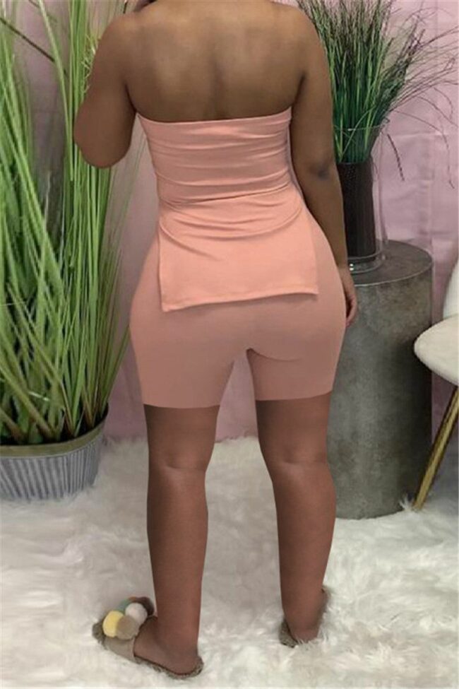 Sexy Casual Solid Backless Slit Strapless Sleeveless Two Pieces