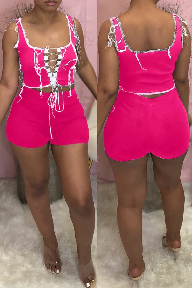 Sexy Casual Solid Bandage Hollowed Out U Neck Sleeveless Two Pieces