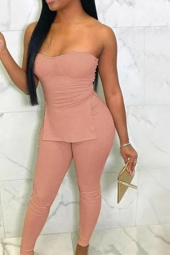 Casual Solid Split Joint Strapless Sleeveless Two Pieces