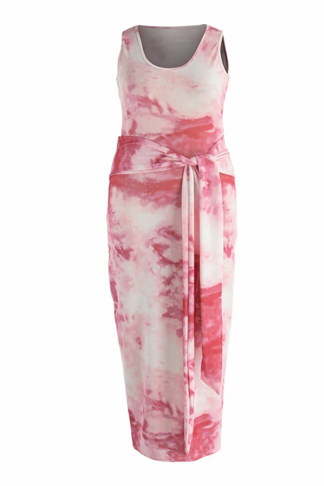 Sexy Casual Plus Size Tie Dye Printing U Neck Vest Dress