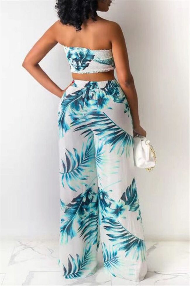 Sexy Casual Print Backless Strapless Sleeveless Two Pieces