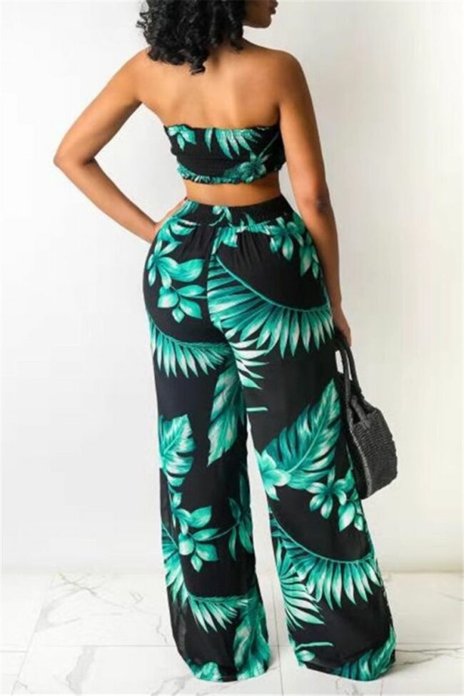 Sexy Casual Print Backless Strapless Sleeveless Two Pieces
