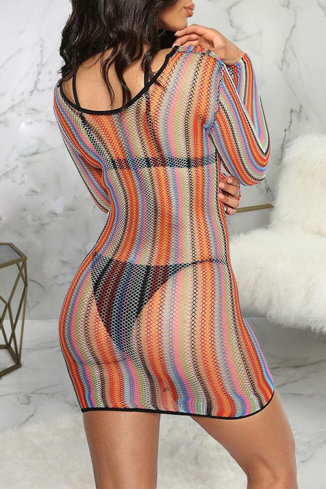 Sexy Striped Mesh Swimwears Cover Up