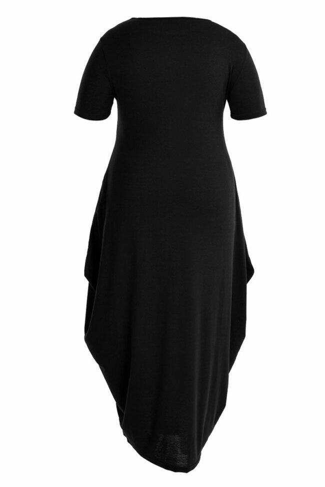Casual Print Split Joint Asymmetrical O Neck Short Sleeve Dress Plus Size Dresses