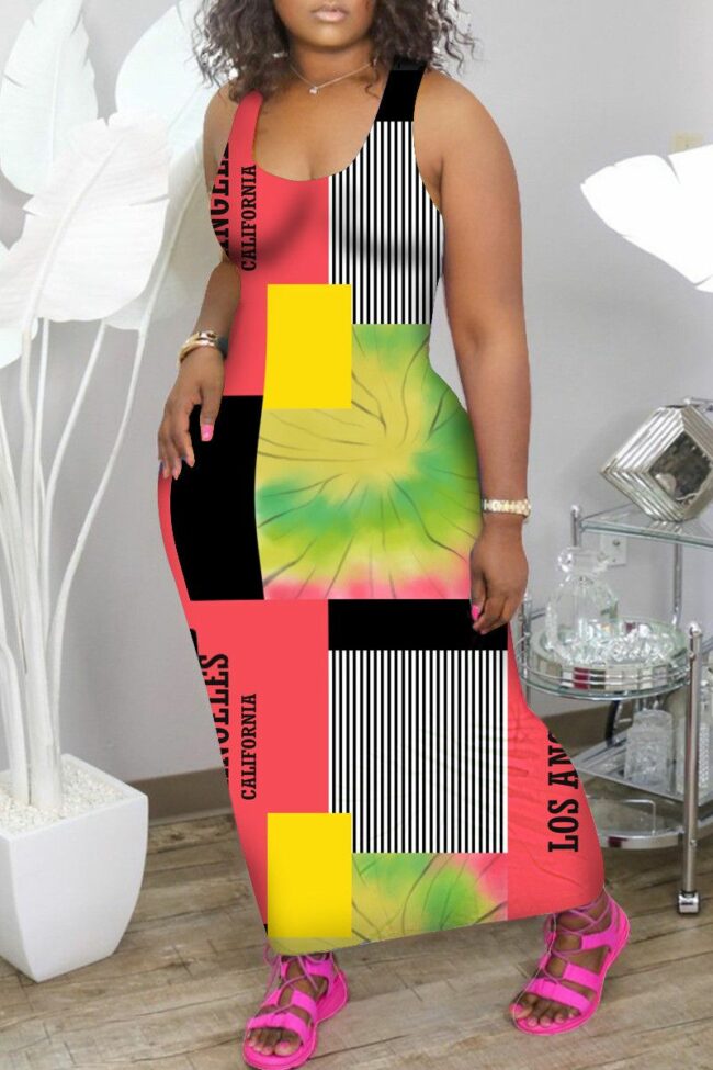 Fashion Casual Plus Size Print Basic U Neck Vest Dress