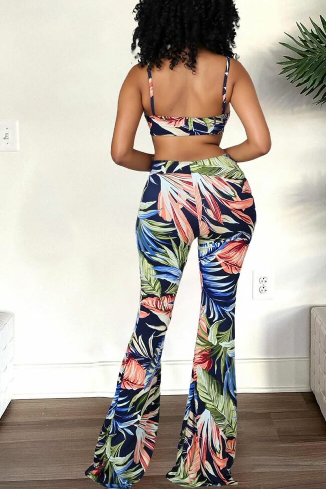 Sexy Print Hollowed Out Spaghetti Strap Boot Cut Jumpsuits