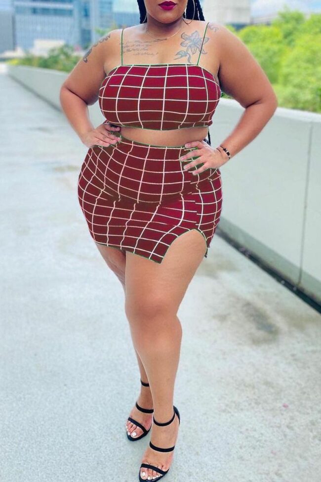 Sexy Casual Letter Print Backless Spaghetti Strap Plus Size Two Pieces