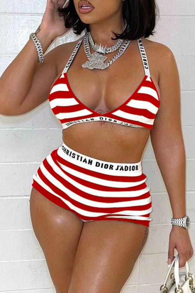 Sexy Striped Split Joint Swimwears