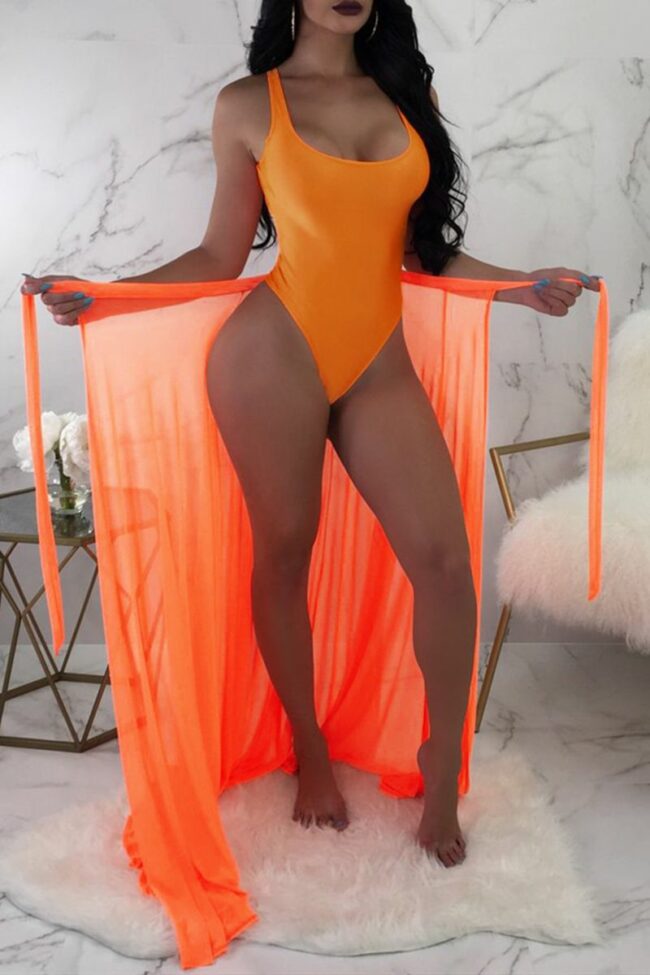 Fashion Sexy Solid See-through Backless Swimwears