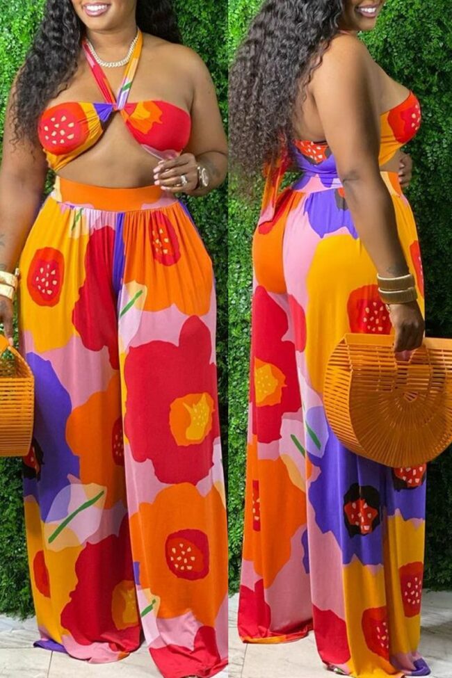 Sexy Print Split Joint Off the Shoulder Sleeveless Two Pieces