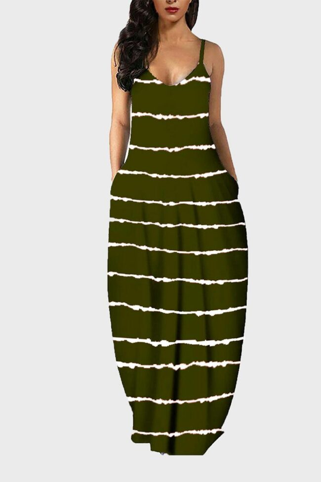 Casual Print Split Joint Spaghetti Strap Printed Dress Plus Size Dresses