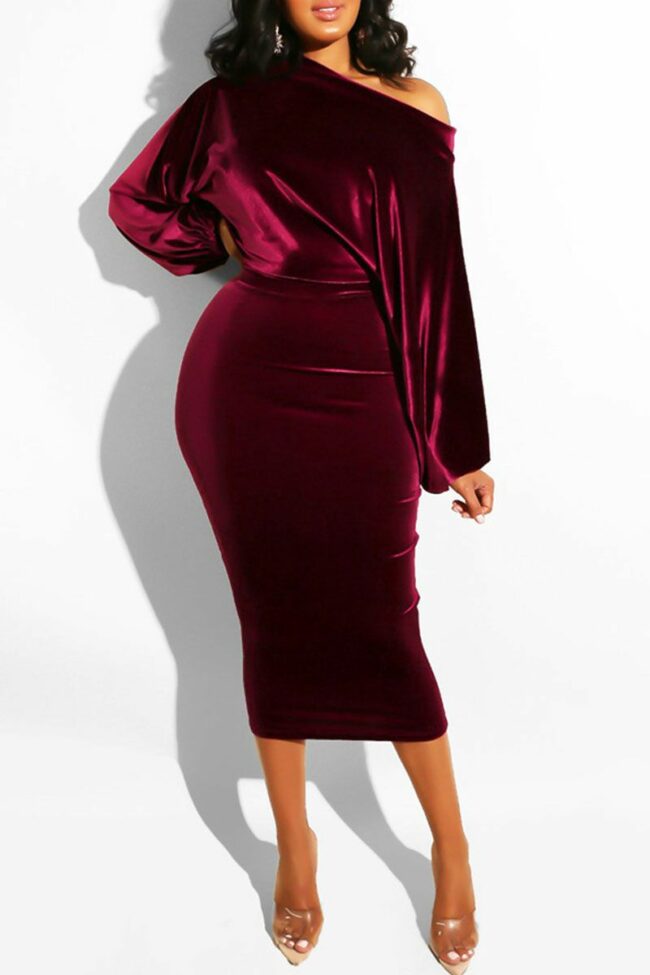 Fashion Sexy Solid backless One word collar Step Skirt Dresses
