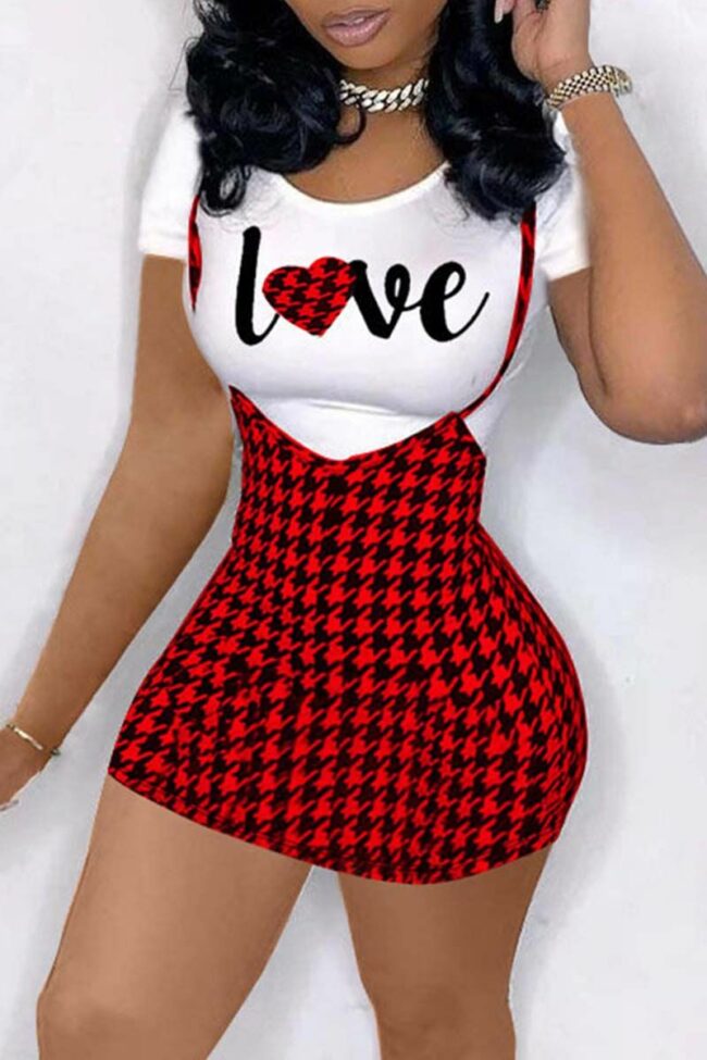 Fashion Casual Letter Print Basic O Neck Short Sleeve Two Pieces