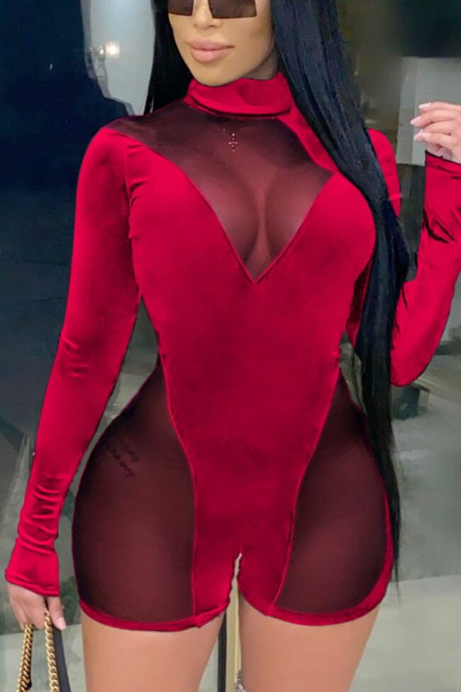 Sexy Solid Hollowed Out O Neck Regular Jumpsuits