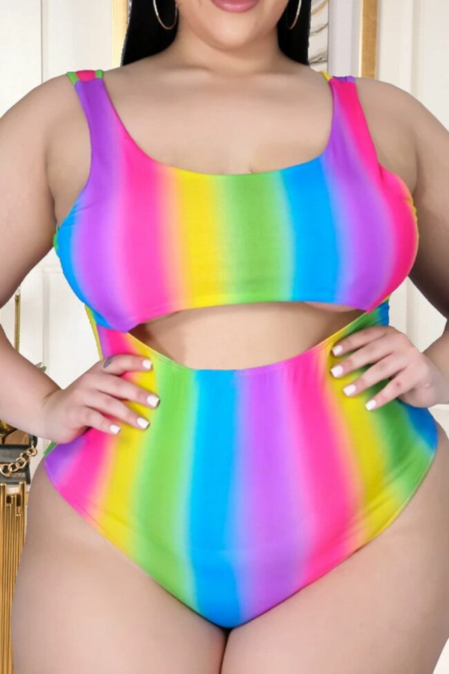 Sexy Print Backless U Neck Plus Size Swimwear